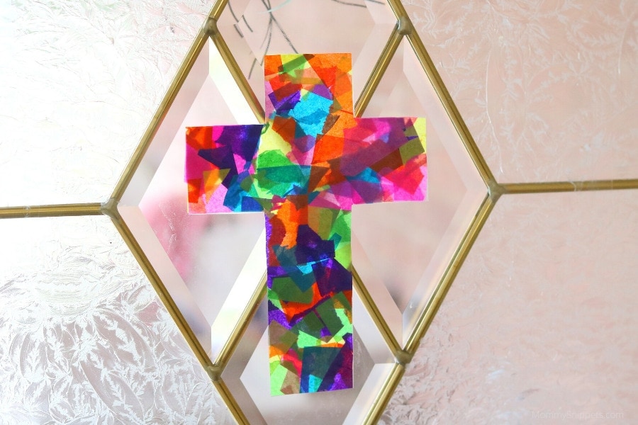 stained glass tissue paper cross craft