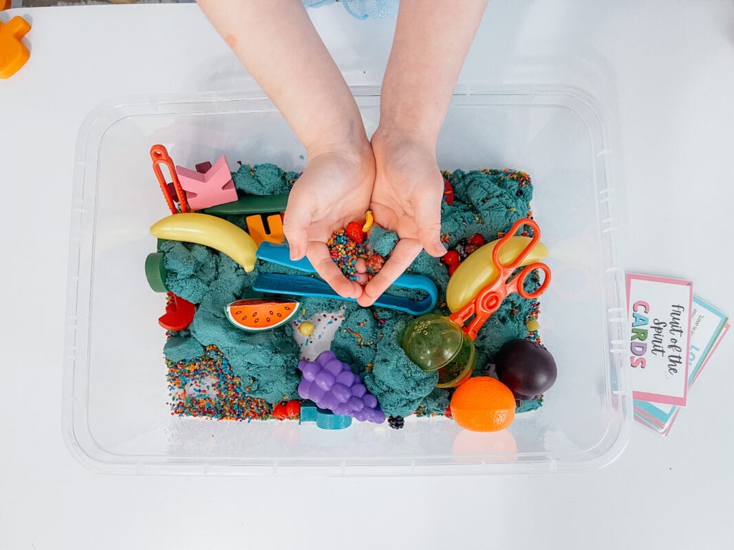 diy fruit of the spirit sensory bin kids