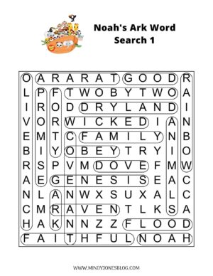 noah's ark printable word search